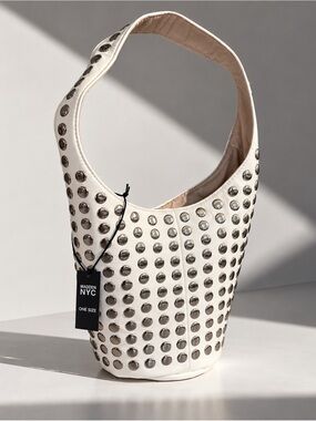 Madden NYC White Silver Studded Hobo Shoulder Bag Y2K NWT